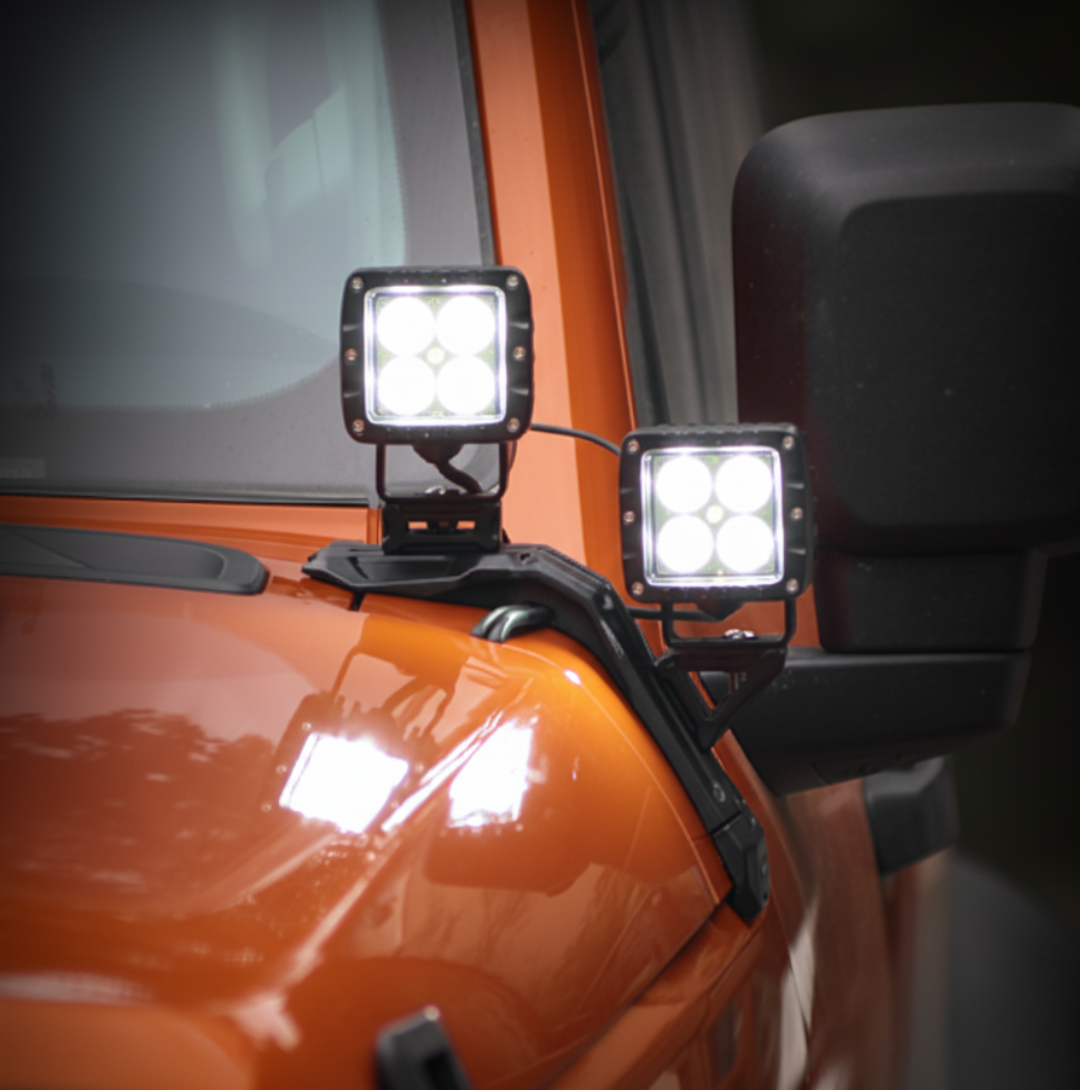 GWM Tank 300 Light Brackets by BLACKSHIP A-Pillar Mounts installed on GWM Tank 300 for off-road lighting