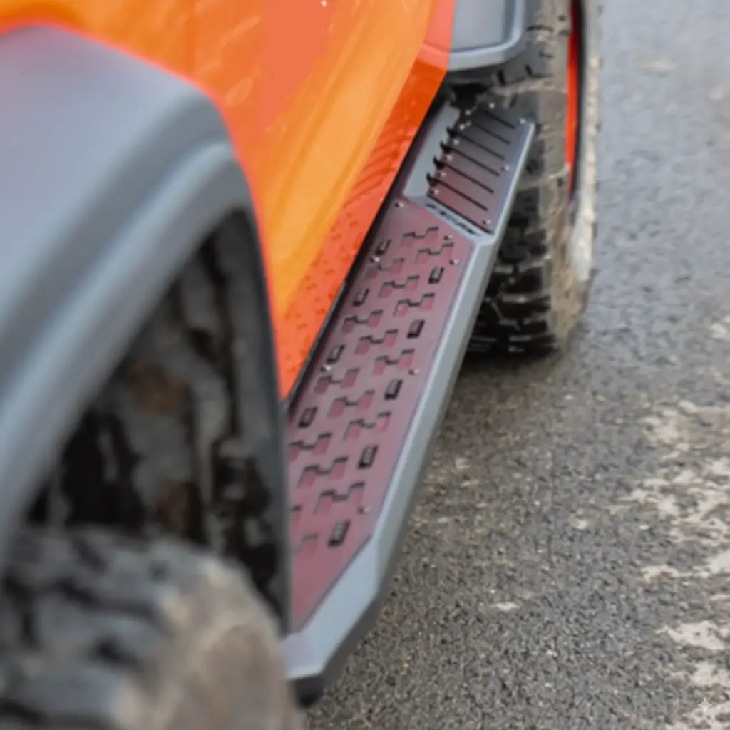 GWM Tank 300 showing MEIKA side steps and rock sliders in use on rugged off-road terrain in Australia