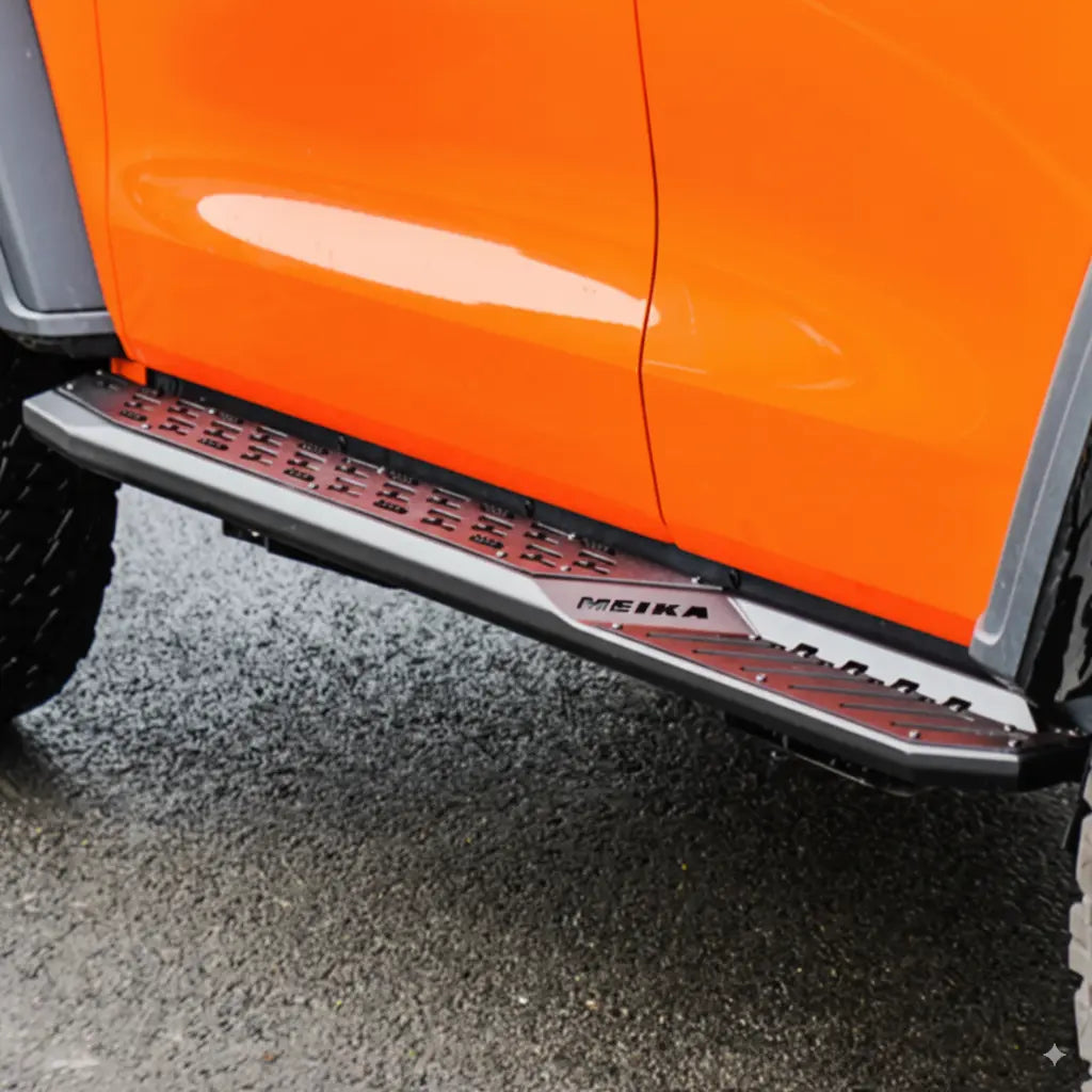 GWM Tank 300 with MEIKA side steps and rock sliders installed for off-road protection and easy vehicle access