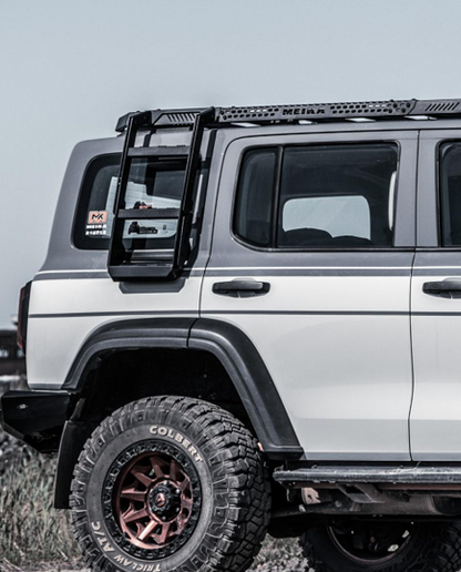 Side angle of GWM Tank 300 side-mount ladder showing sturdy construction and powder-coated finish