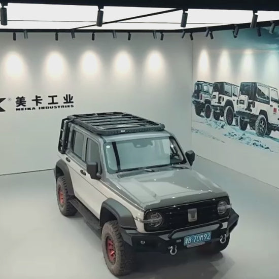 Video showing the GWM Tank 300 fitted with a premium off-road roof rack, highlighting the strong construction, sleek design, and durable setup ideal for touring and 4x4 adventures.